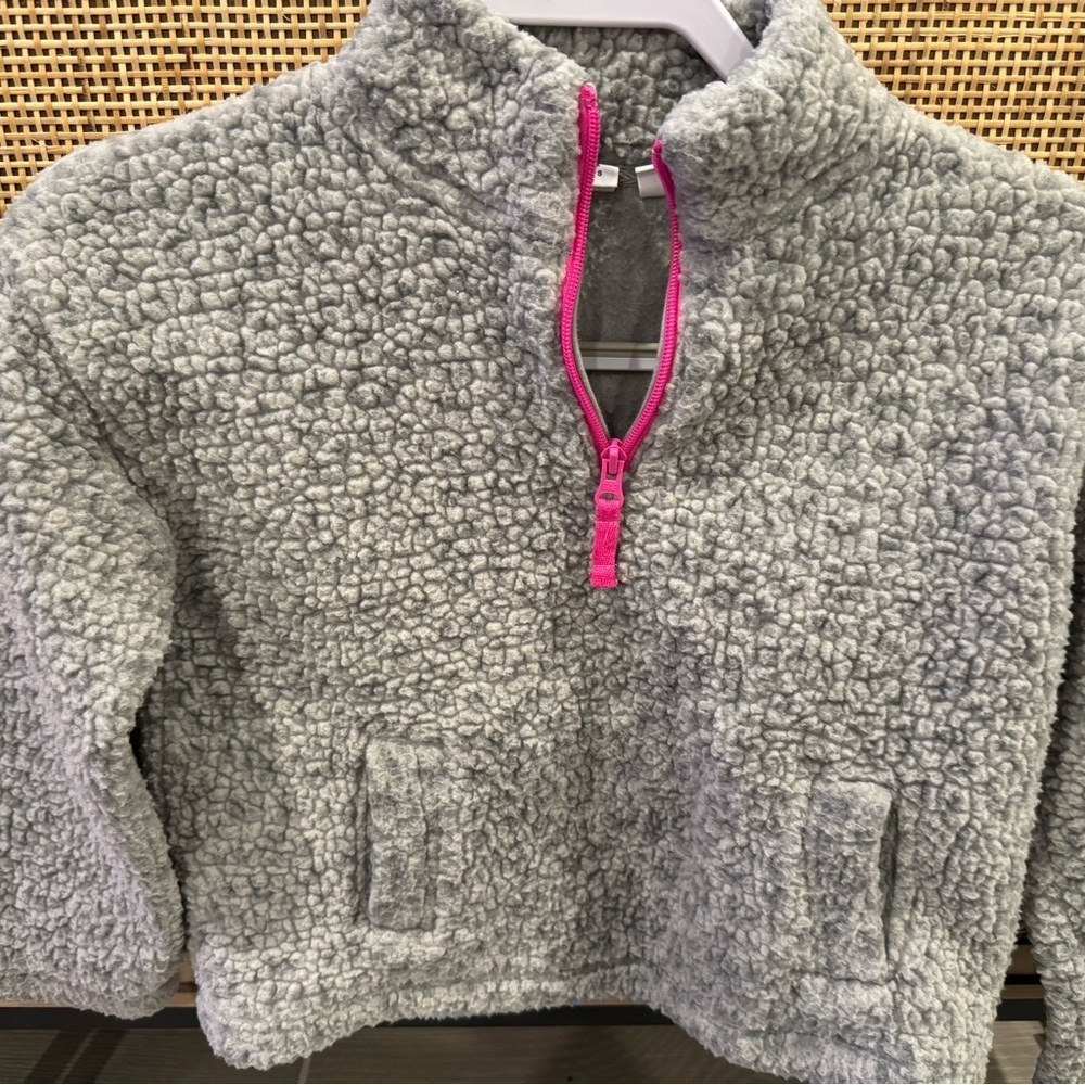 GAP Kids Gray Sherpa Jacket with Pink Accents